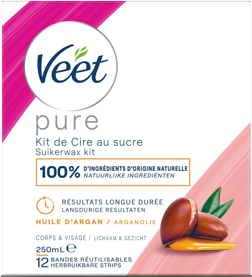 Veet PURE - Hot Wax with Sugar and Argan Oil - Strip Free Hair Removal - 100% Natural